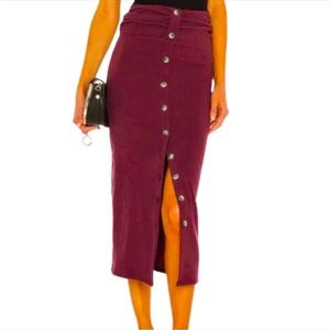 House Of Harlow 1960 Deep Burgundy Knit Midi Skirt With Buttons, Size Medium